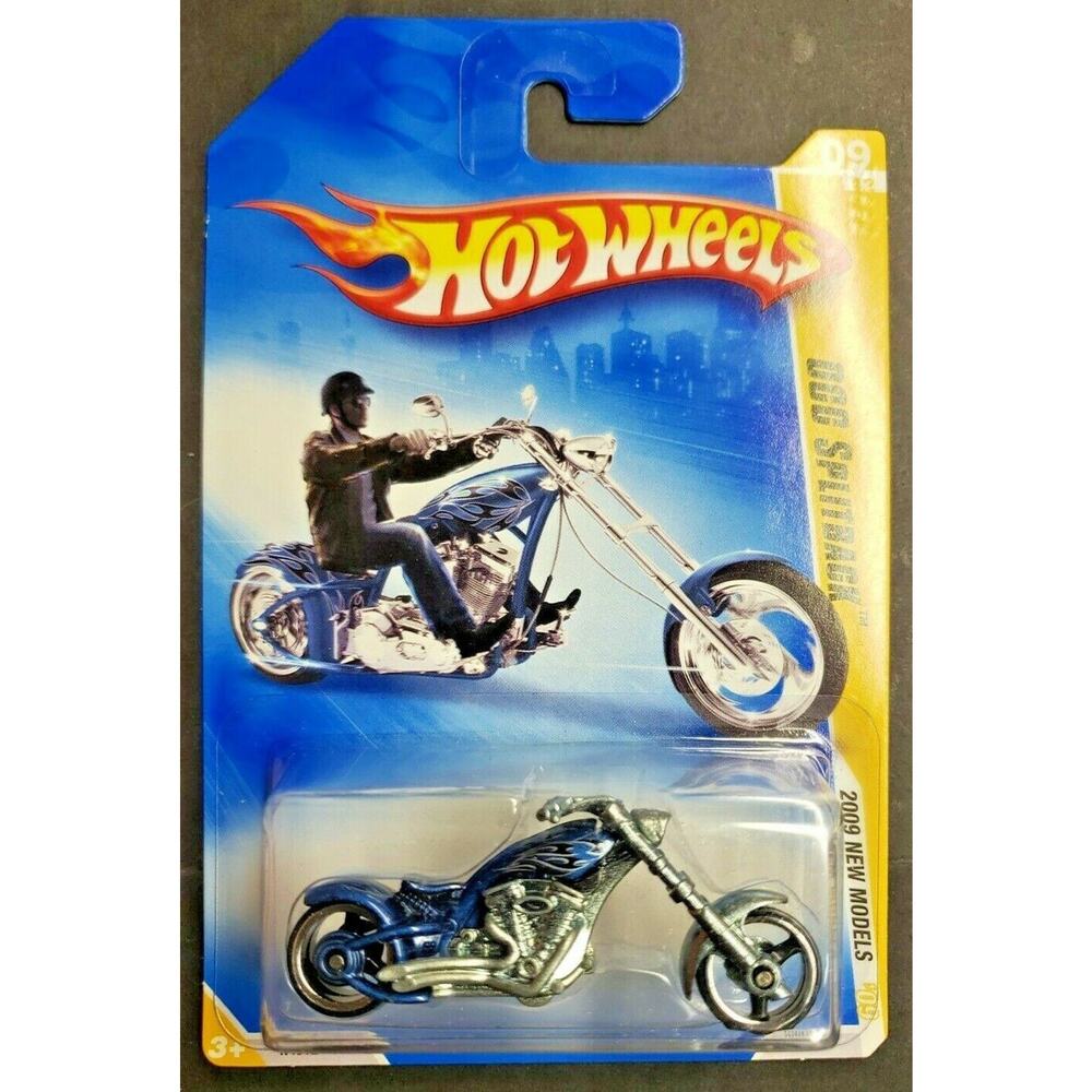 2009 Hot Wheels OCC Splitback Blue w Flames 09/04 Motorcycle HW9